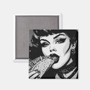 Aimant Fille gothique de style graphique BW 50s mangeant
