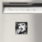 Aimant Fille gothique de style graphique BW 50s mangeant (In Situ (Lave-vaisselle))