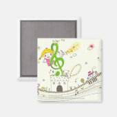 Aimant Fille jouant avec des notes musicales sur la maiso (Recto/Verso)