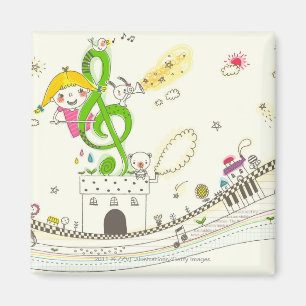 Aimant Fille jouant avec les notes musicales sur la
