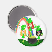 Aimant Fille Leprechauns Arc en ciel et Pot d'or (Recto/Verso)