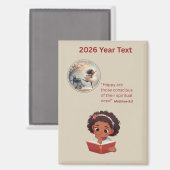 Aimant Fille lisant le texte de l'année 2026 (Recto/Verso)