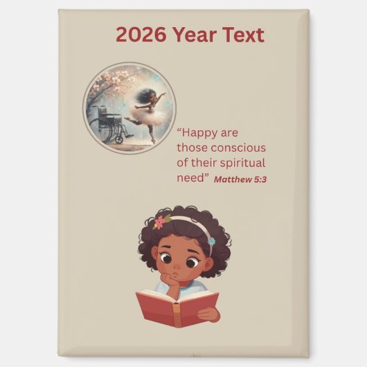 Aimant Fille lisant le texte de l'année 2026 (Recto)