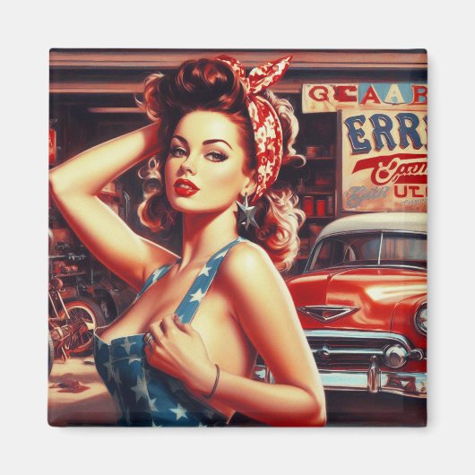 Aimant Fille mécanique rétro (Devant)