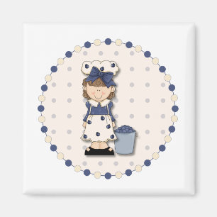 Aimant Fille mignonne de pays + seau rempli de myrtilles