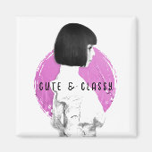 Aimant Fille mignonne et classe rose et noir (Devant)