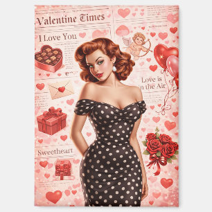 Aimant Fille Pin-Up de la Saint-Valentin Vintage