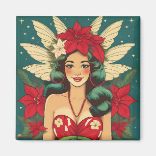 Aimant Fille pin-up de Noël tropical rétro des années 50