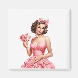 Aimant Fille pin-up vintage de la Saint-Valentin avec éve