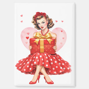 Aimant Fille Pin-Up Vintage de la Saint-Valentin tenant u