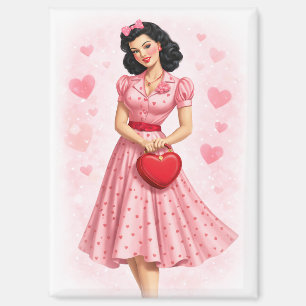 Aimant Fille pin-up vintage pour la Saint-Valentin avec s
