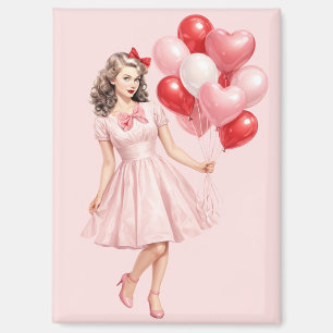 Aimant Fille Pin-Up Vintage Saint-Valentin avec Ballons e