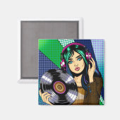 Aimant Fille Pop Art avec disque (Recto/Verso)