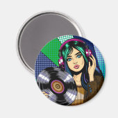 Aimant Fille Pop Art avec disque (Recto/Verso)