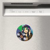Aimant Fille Pop Art avec disque (In Situ (Lave-vaisselle))