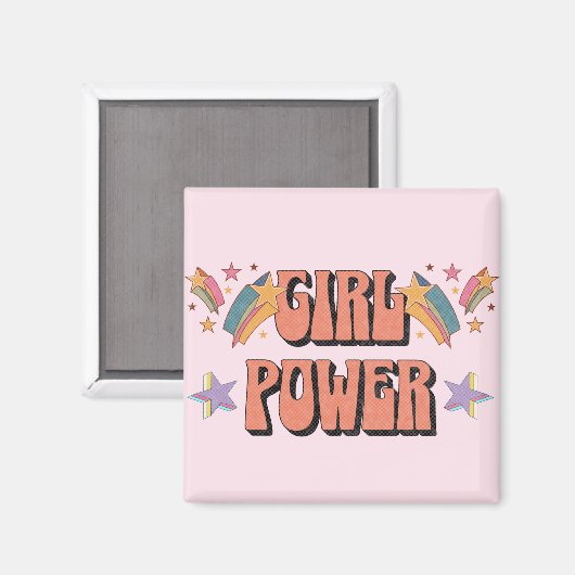 Aimant Fille Power conception de texte avec étoiles (Recto/Verso)