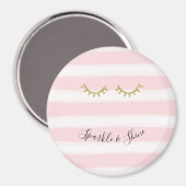 Aimant Fille rose rayures or Parties scintillant cils (Recto/Verso)