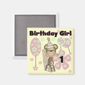 Aimant Fille Singe Avec Cadeaux 1er Anniversaire Tshirts (Recto/Verso)