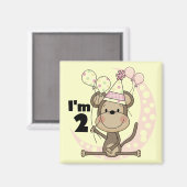 Aimant Fille singe en Casquette de fête 2e anniversaire (Recto/Verso)