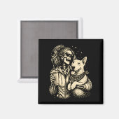 Aimant Fille squelette cool avec chien - Amoureux de comp (Recto/Verso)