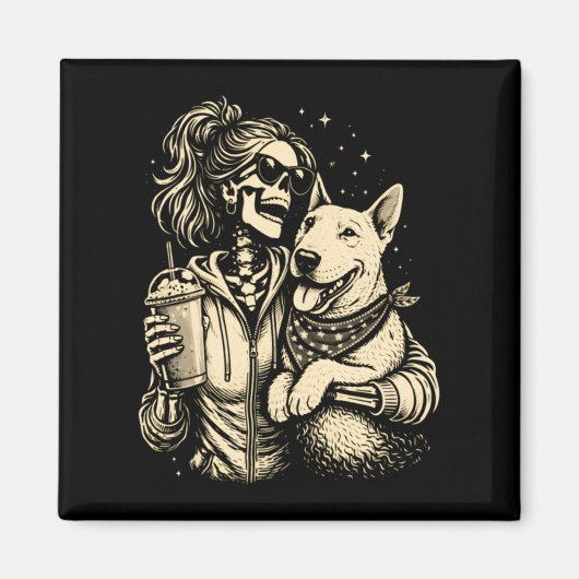 Aimant Fille squelette cool avec chien - Amoureux de comp (Devant)