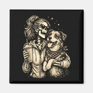 Aimant Fille squelette cool avec chien - Amoureux des ani