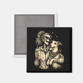 Aimant Fille squelette serrant un chien - Amoureux de com (Recto/Verso)
