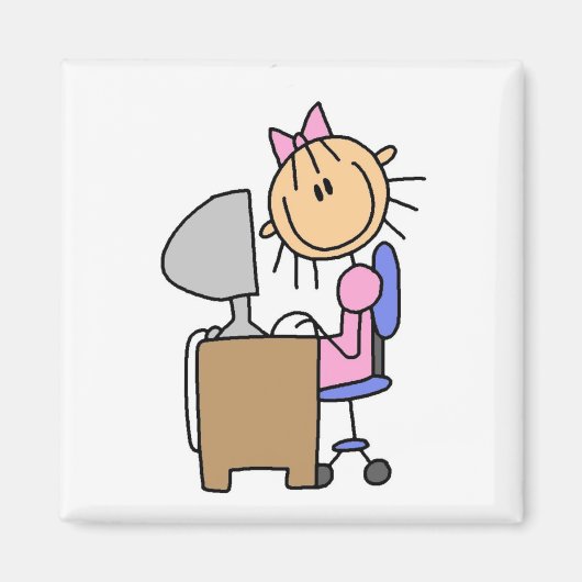 Aimant Fille sur ordinateur (Devant)