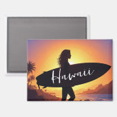 Aimant Fille surfeuse d'Hawaï sur la plage (Recto/Verso)