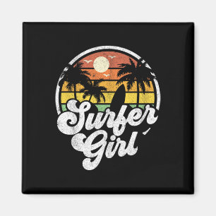 Aimant Fille surfeuse plage rétro été 70s vacances de sur