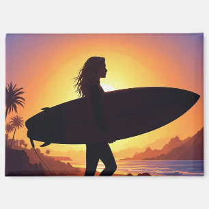 Aimant Fille surfeuse sur la plage