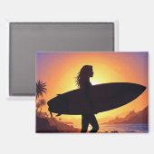Aimant Fille surfeuse sur la plage (Recto/Verso)
