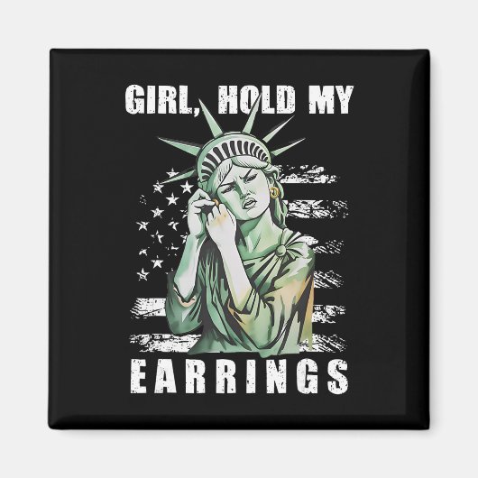 Aimant Fille tiens mes boucles d'oreilles Statue Subtil R (Devant)