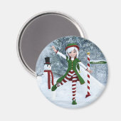 Aimant Fille Toon de Noël dans une forêt d'hiver (Recto/Verso)