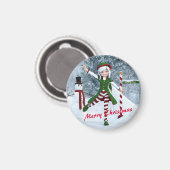 Aimant Fille Toon de Noël dans une forêt d'hiver (Recto/Verso)