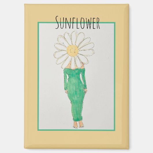 Aimant Fille Tournesol Robe Verte (Recto)