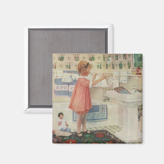 Aimant Fille vintage, Lave-linge Linge (Recto/Verso)