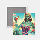 Aimant Fille zombie de plage vintage pin-up (Recto/Verso)