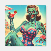 Aimant Fille zombie de plage vintage pin-up (Devant)