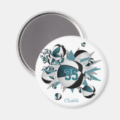 Aimant filles cadeaux de sport turquoise noir basketball (Recto/Verso)
