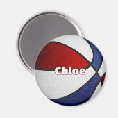 Aimant filles garçons basketball rouge blanc bleu équipe  (Recto/Verso)