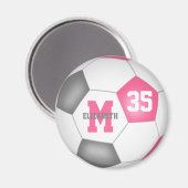 Aimant filles gris rose mignonne coutume soccer (Recto/Verso)