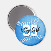 Aimant filles grungy bleu softball personnalisé (Recto/Verso)