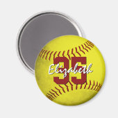 Aimant filles grungy jaune softball club cadeaux (Recto/Verso)