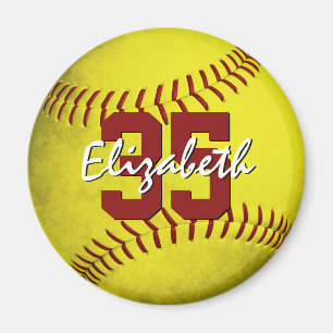 Aimant filles grungy jaune softball club cadeaux