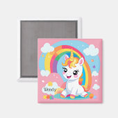 Aimant Fille's mignon Unicorn arc-en-ciel Nom personnalis (Recto/Verso)