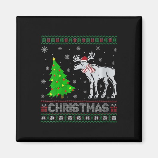 Aimant Filles Moose Xmas Arbre Éclairage de Noël moche (Devant)