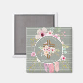 Aimant Filles personnalisées BAPTISM - Sage Croix Florale (Recto/Verso)