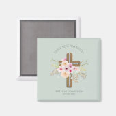 Aimant Filles Première Sainte Communion Croix Florale Cus (Recto/Verso)