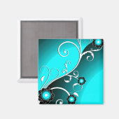 Aimant Fine Aqua Cool mignonne Girl Retro Floral (Recto/Verso)